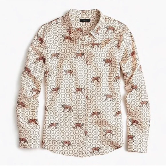 Crew Tops Nwt J Crew Silk Tiger Print Shirt Size Poshmark